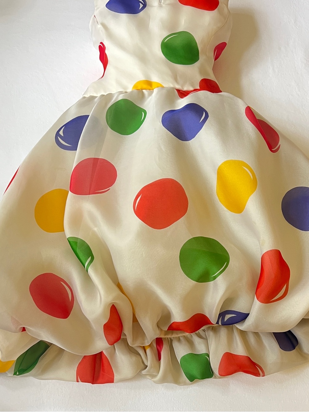 Archival 80s Arnold Scaasi bubble hem dress whimsical balloon print silk corset